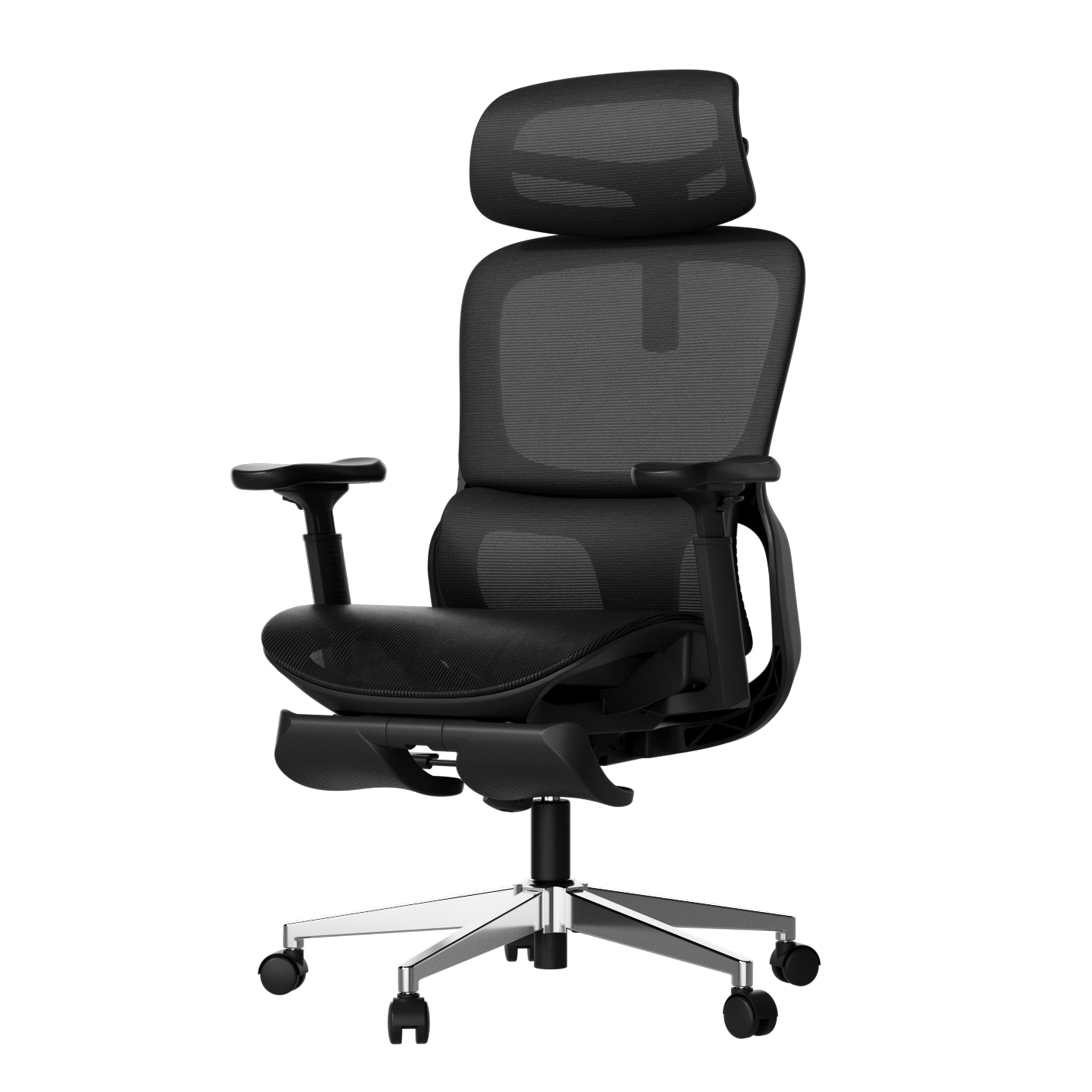 P2 Ergonomic Office Chair with footrest black slightly left