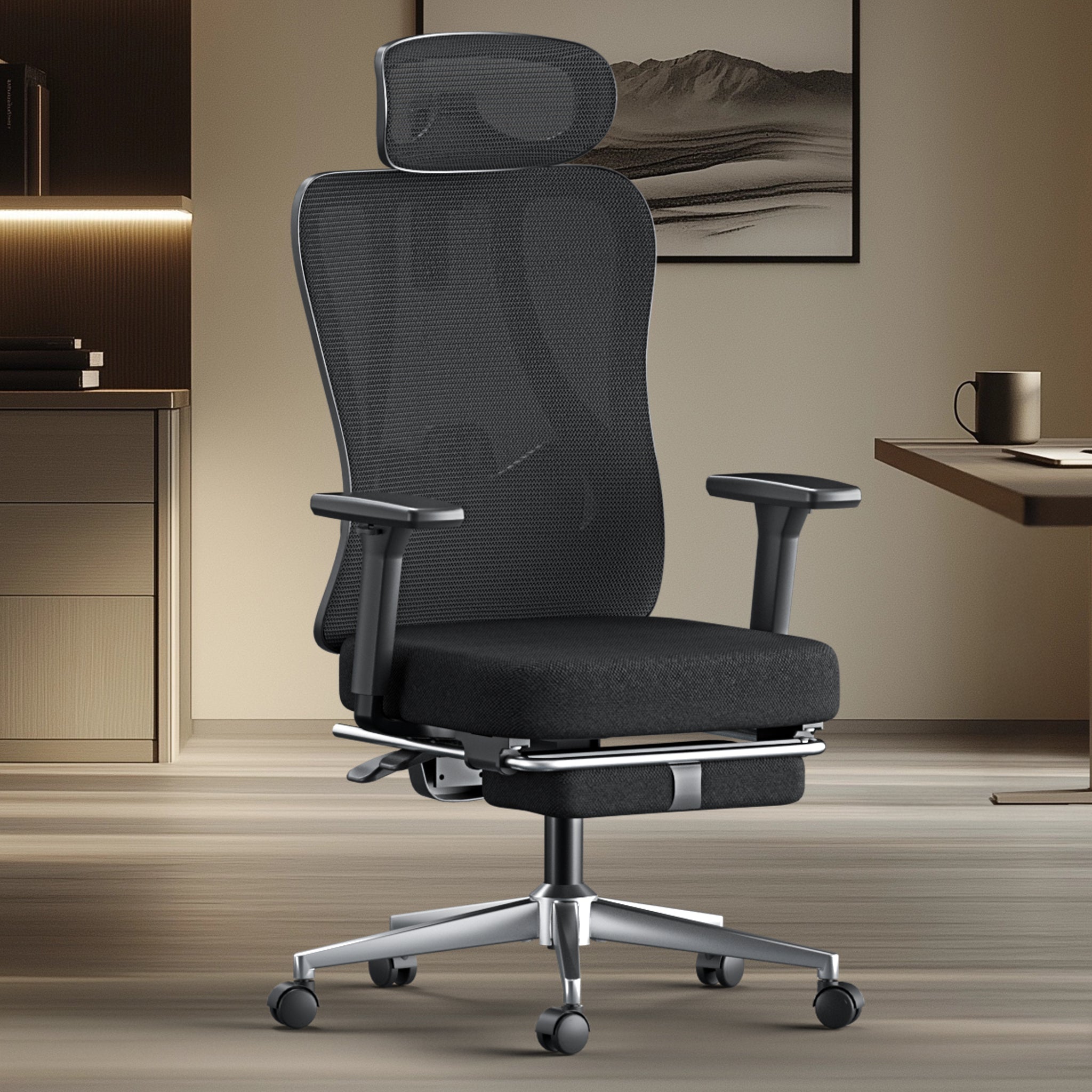 Hbada_P3_office_Chair with footrest upgrade black front