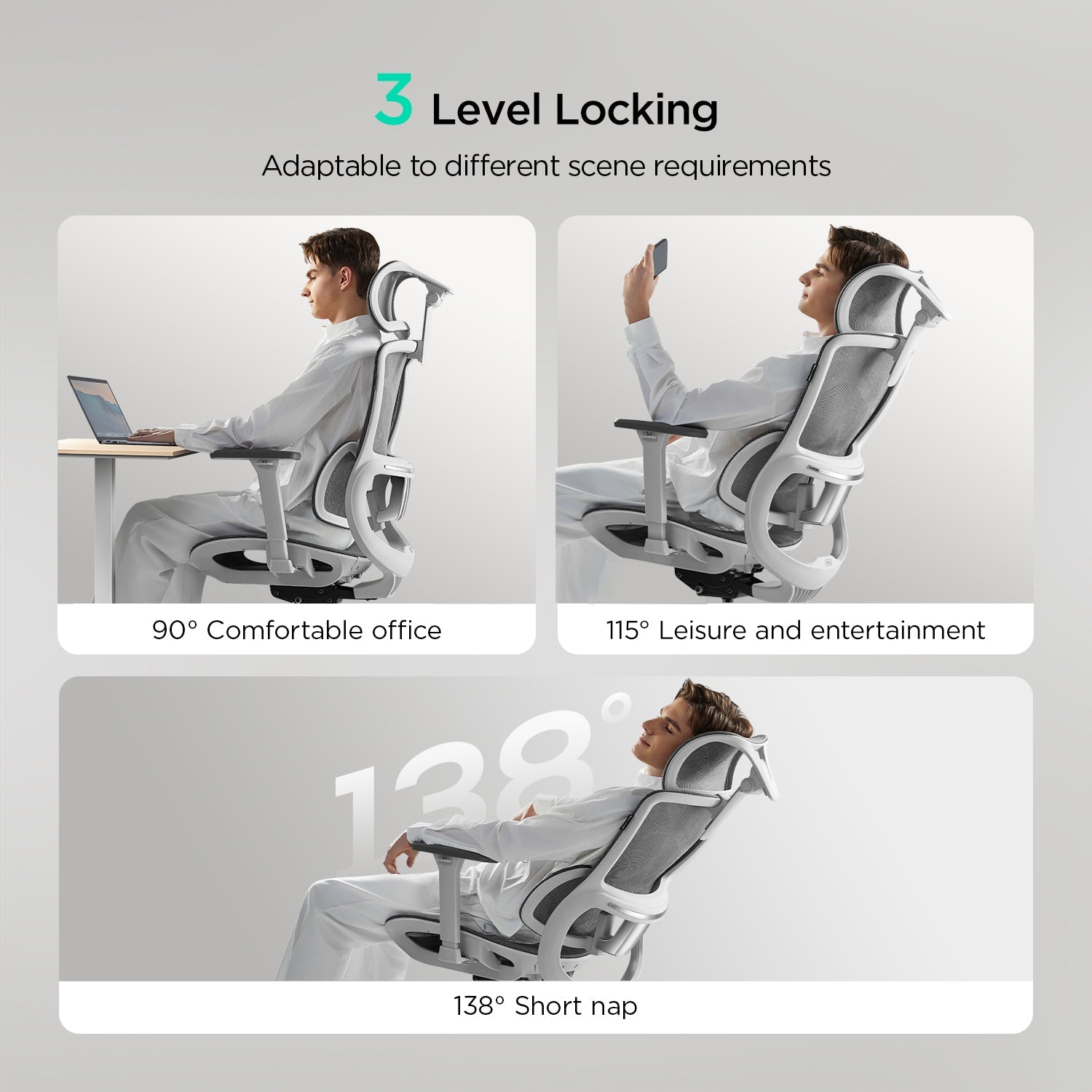Hbada E2 Pro Ergonomic Office Chair without Footrest white 3 level locking