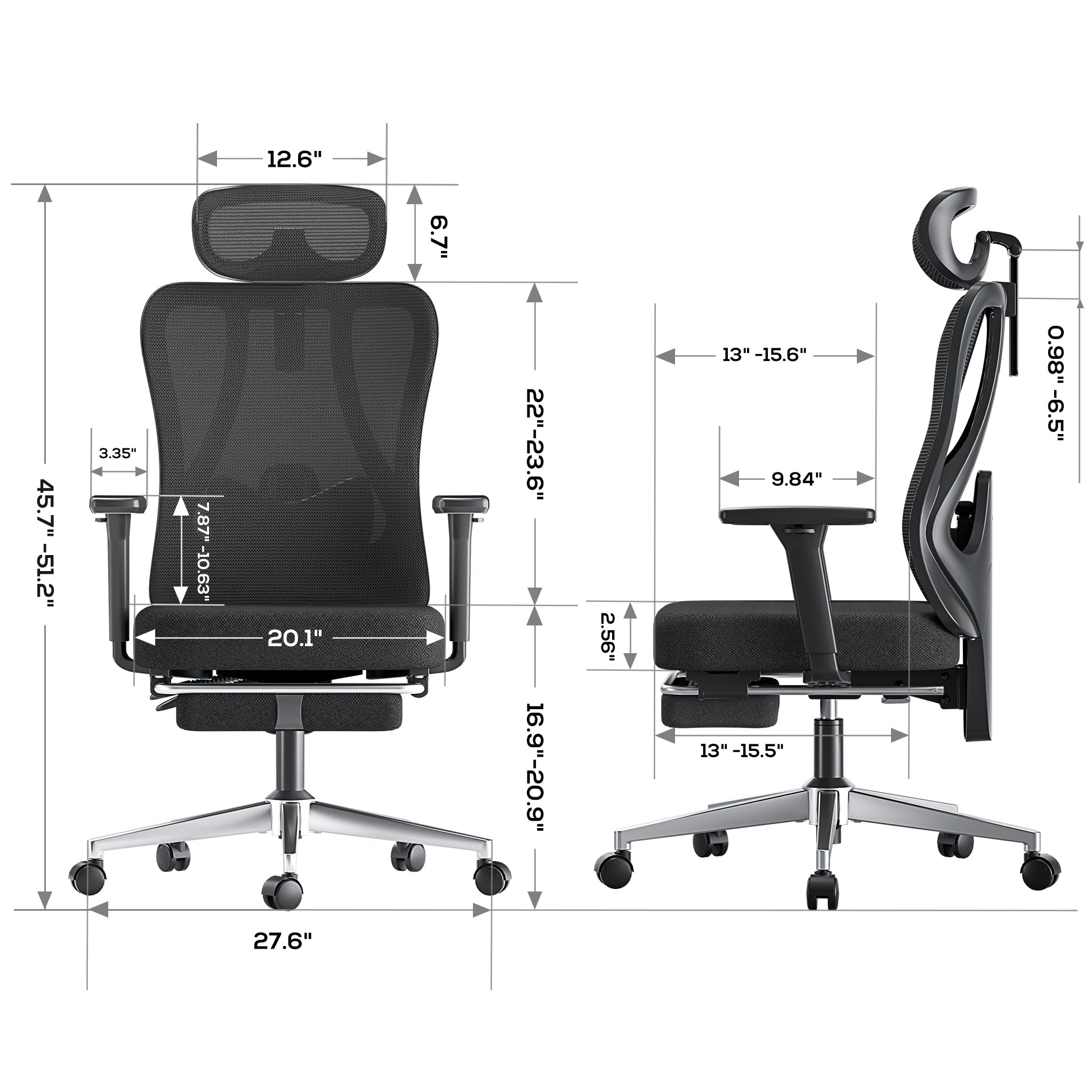 Hbada_P3_office_Chair without footrest black upgrade dimensions