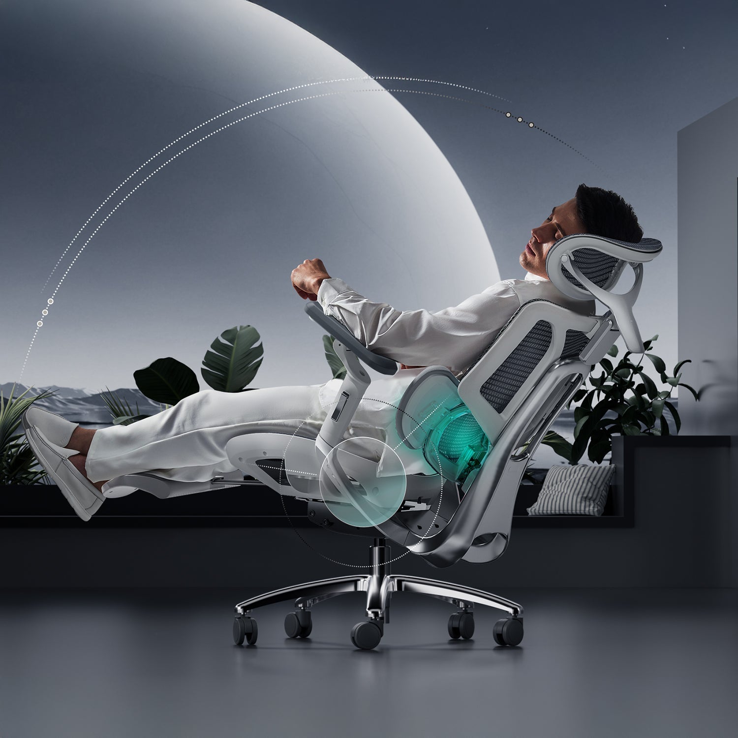 HBADA E3 Ultra Ergonomic Office Chair Futuristic(with Footrest) gray in use