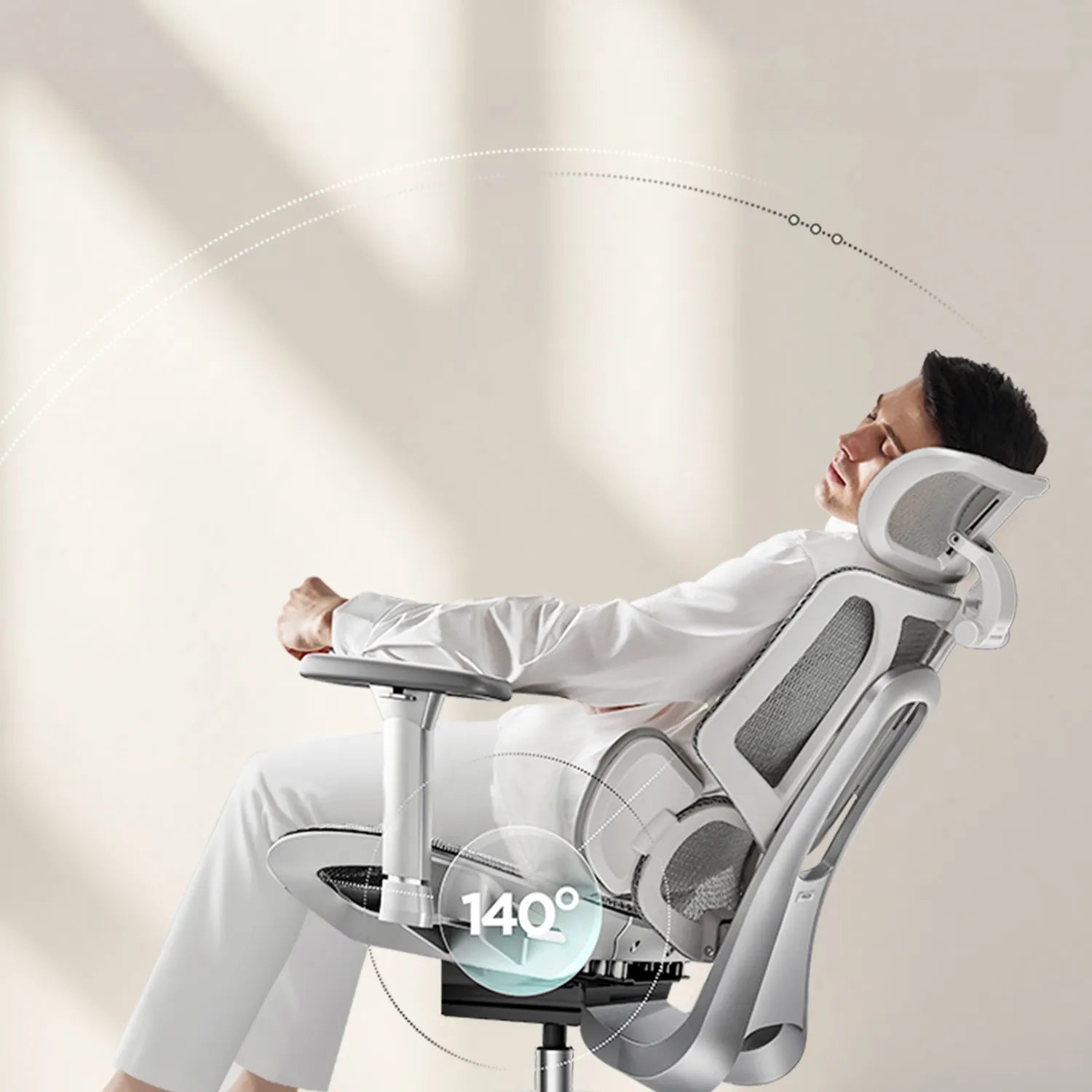 HBADA E3 Air Ergonomic Office Chair without footrest gray reclining angle