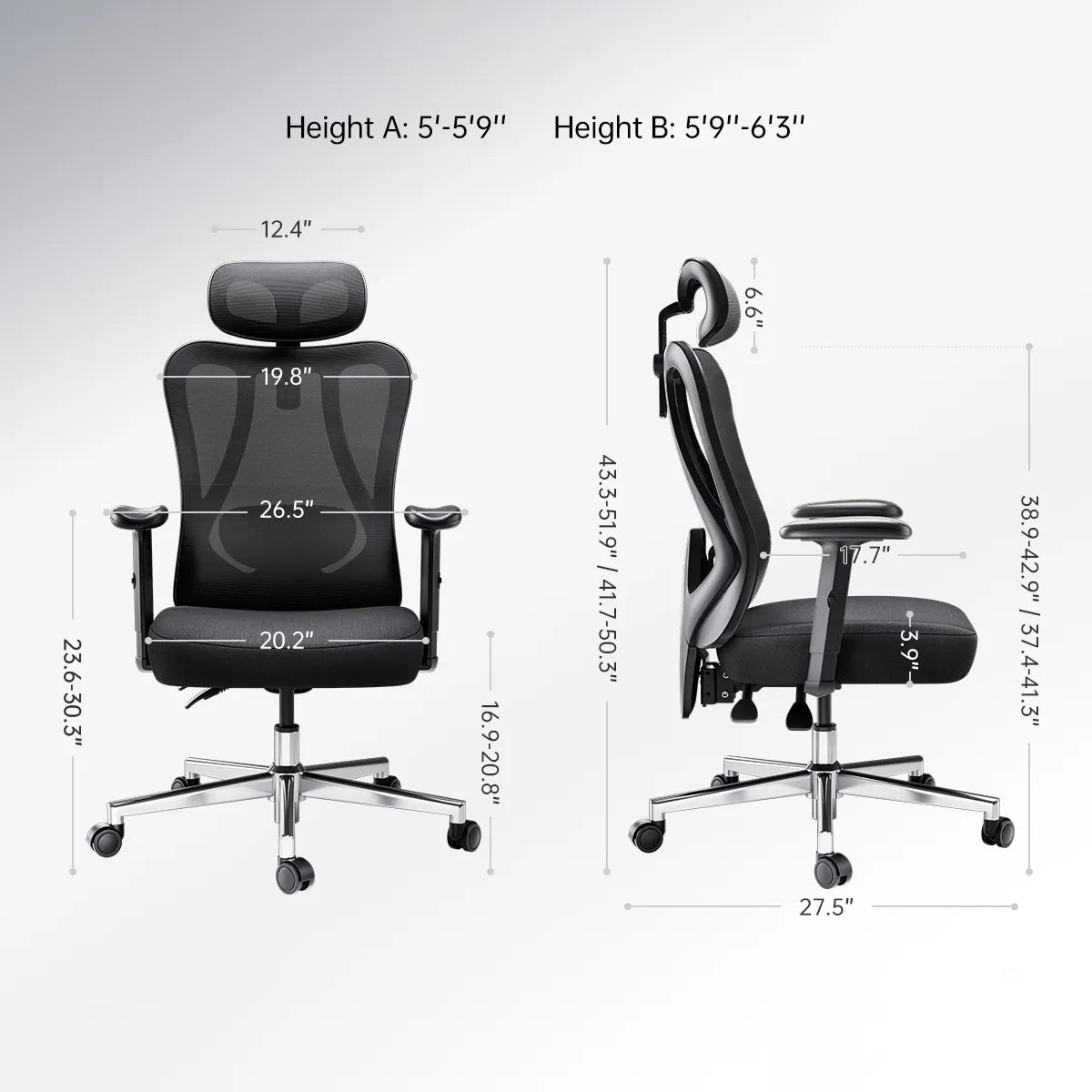 Hbada_P3_office_Chair without footrest black dimensions