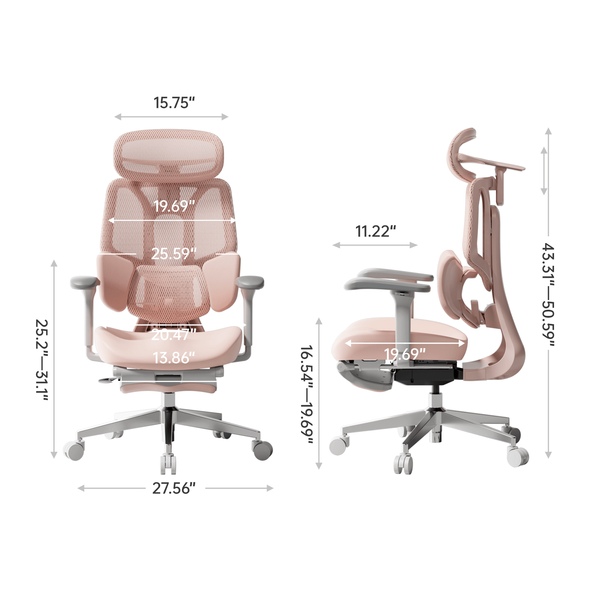 HBADA E3 Chaise de bureau ergonomique rose