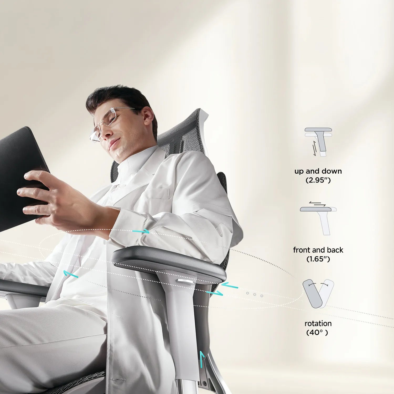 HBADA E3 Air Ergonomic Office Chair without footrest gray armrests