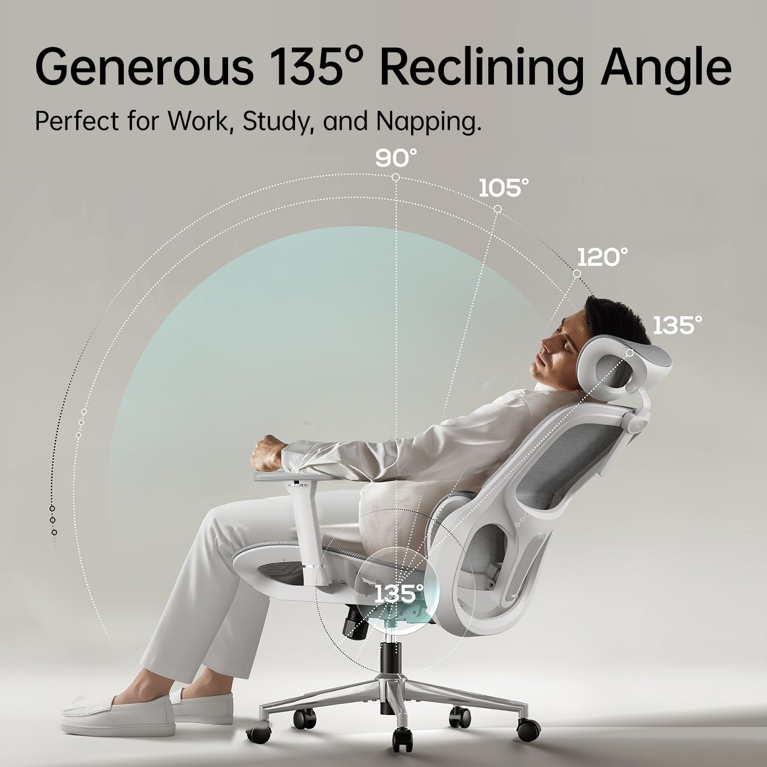 Reclining Angle of HBADA P2 Air Ergonomic Office Chair mesh gray reclining angle