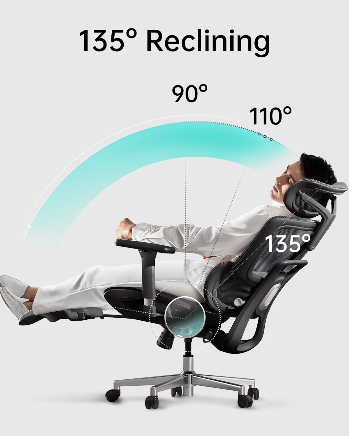 HBADA E2 Ergonomic Office Chair black recling angle