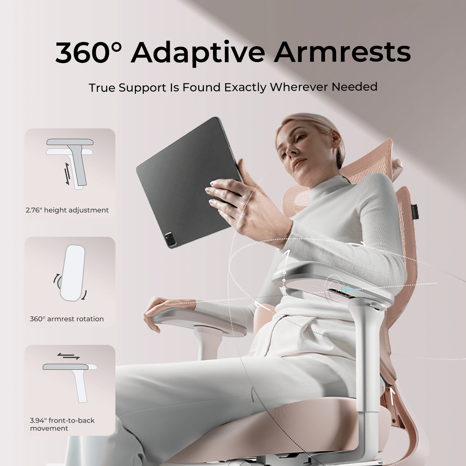 HBADA E3 Chaise de bureau ergonomique rose