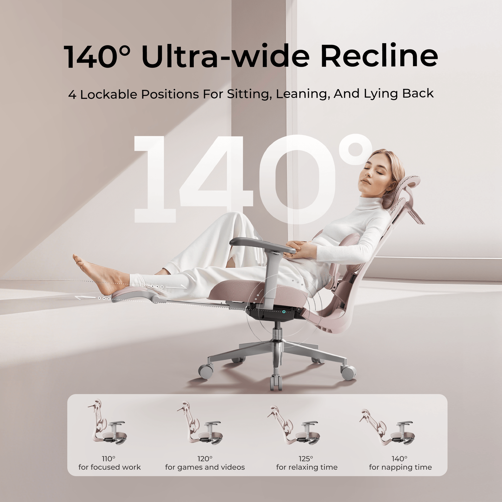 HBADA E3 Chaise de bureau ergonomique rose