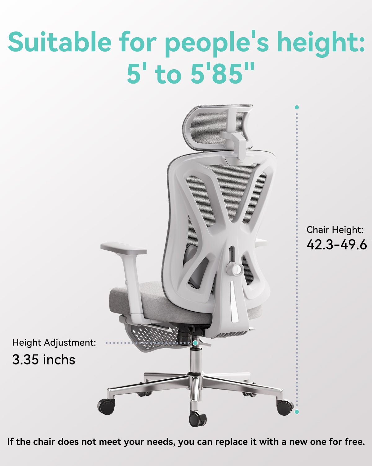 HBADA P5 Ergonomic Office Chair with Footrest height
