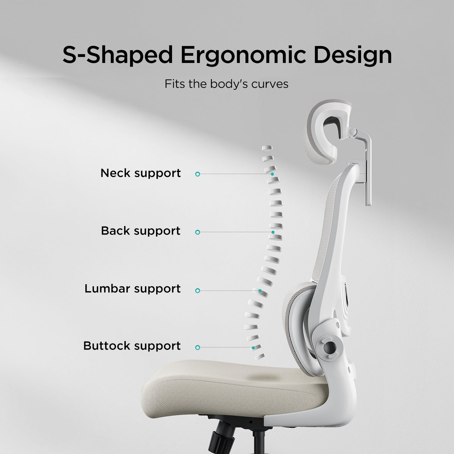Hbada P1 Ergonomic Office Chair white s-shaped design