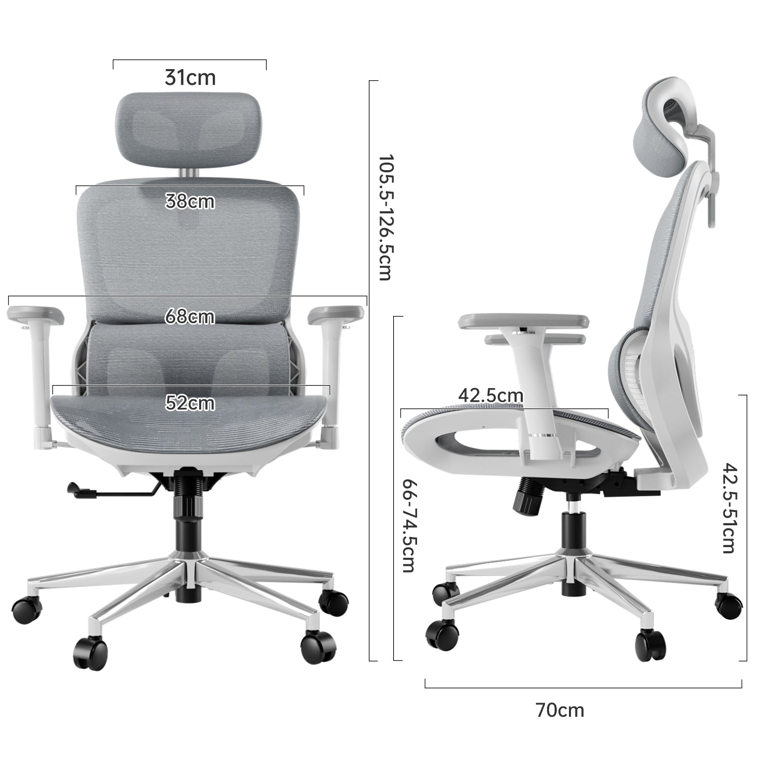 HBADA P2 Air Ergonomic Office Chair mesh gray dimensions