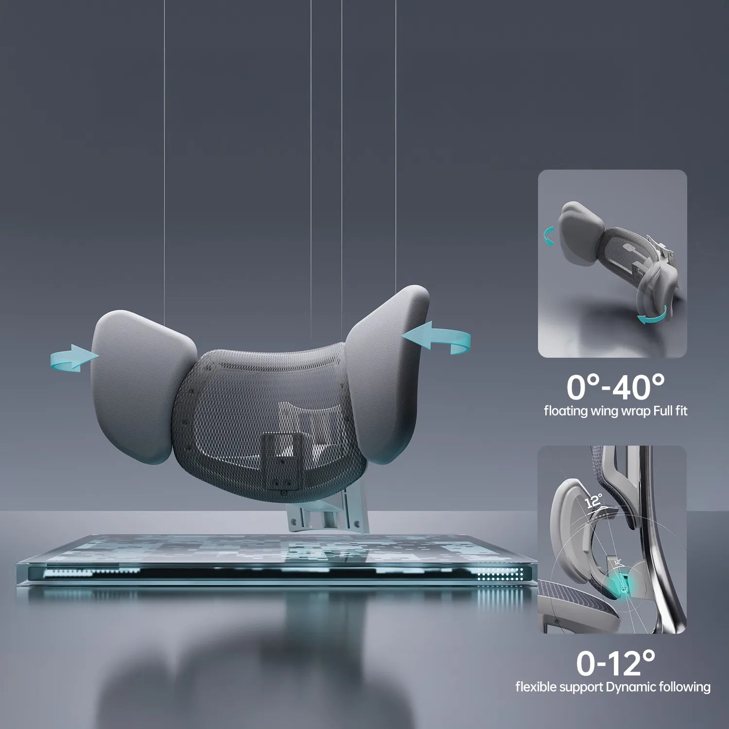 HBADA E3 Ultra Ergonomic Office Chair Futuristic(with Footrest) gray lumbar support detail