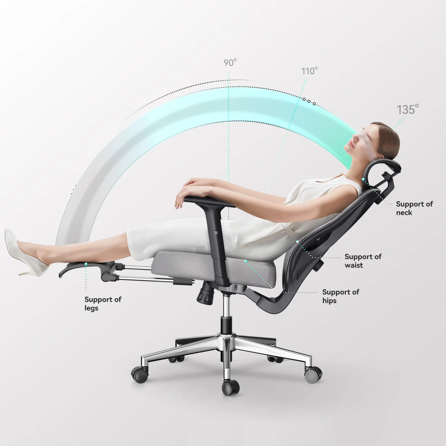 HBADA P5 Ergonomic Office Chair with Footrest gray reclining function