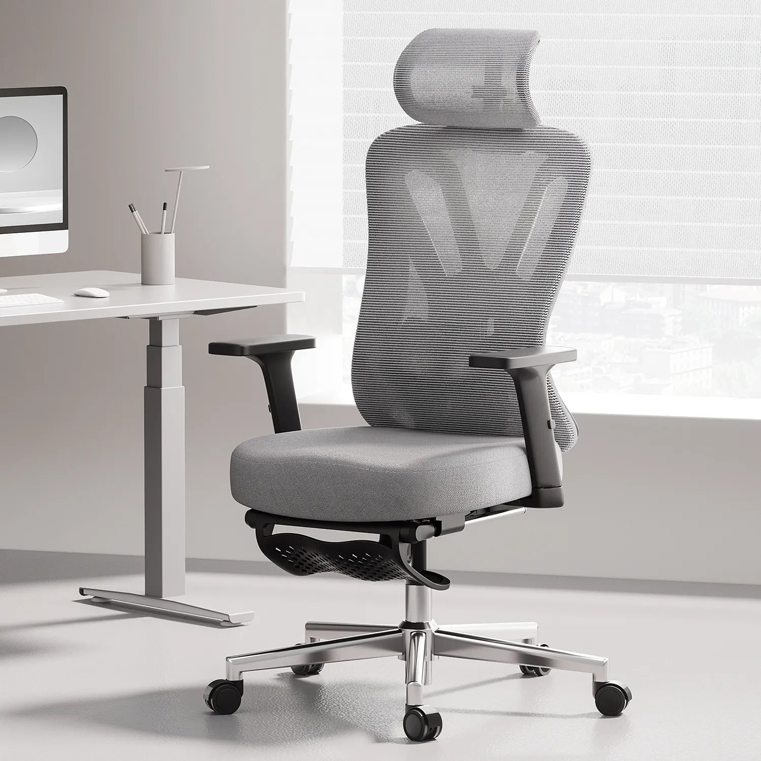 HBADA P5 Ergonomic Office Chair with Footrest gray